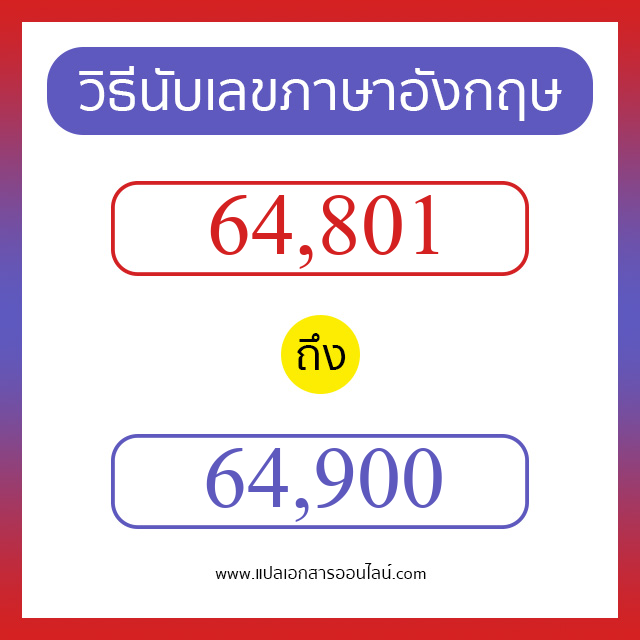 วิธีนับตัวเลขภาษาอังกฤษ 64801 ถึง 64900 เอาไว้คุยกับชาวต่างชาติ