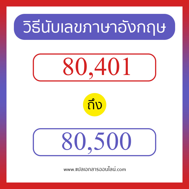 วิธีนับตัวเลขภาษาอังกฤษ 80401 ถึง 80500 เอาไว้คุยกับชาวต่างชาติ