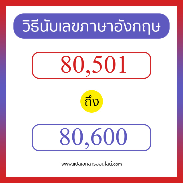 วิธีนับตัวเลขภาษาอังกฤษ 80501 ถึง 80600 เอาไว้คุยกับชาวต่างชาติ