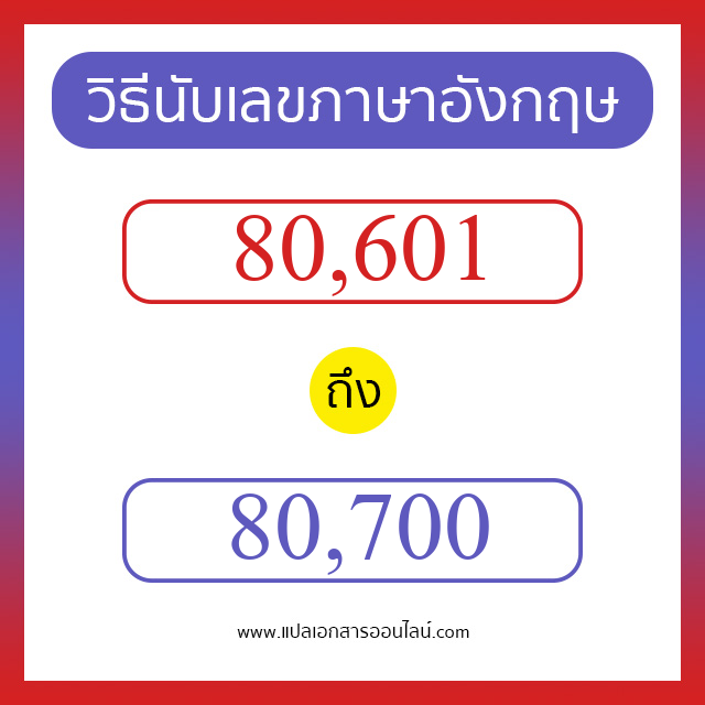 วิธีนับตัวเลขภาษาอังกฤษ 80601 ถึง 80700 เอาไว้คุยกับชาวต่างชาติ