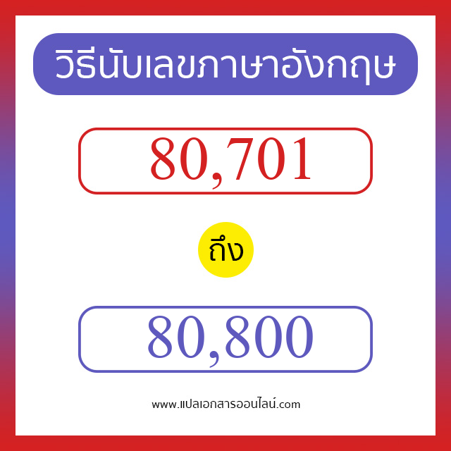 วิธีนับตัวเลขภาษาอังกฤษ 80701 ถึง 80800 เอาไว้คุยกับชาวต่างชาติ