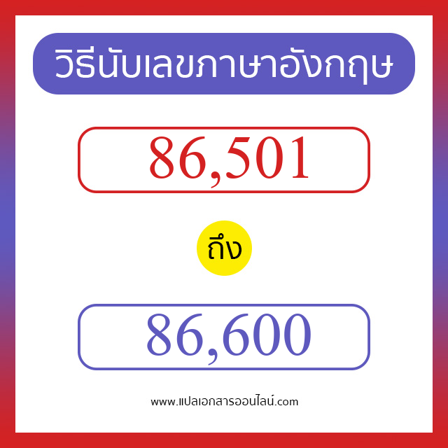 วิธีนับตัวเลขภาษาอังกฤษ 86501 ถึง 86600 เอาไว้คุยกับชาวต่างชาติ