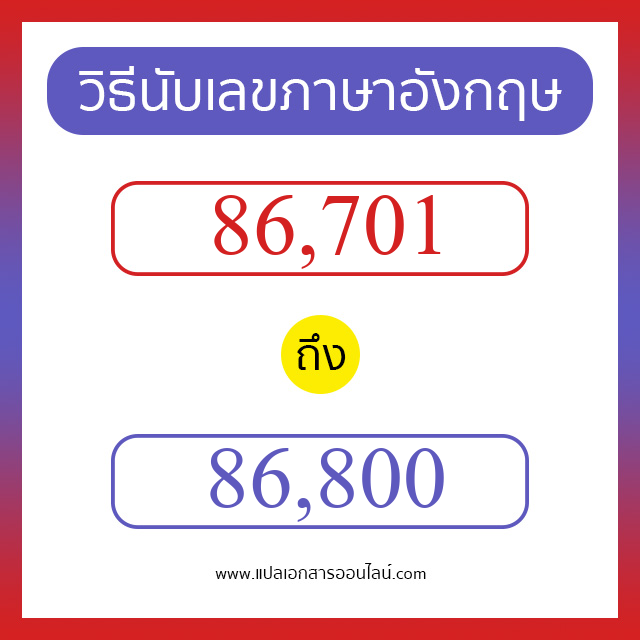 วิธีนับตัวเลขภาษาอังกฤษ 86701 ถึง 86800 เอาไว้คุยกับชาวต่างชาติ