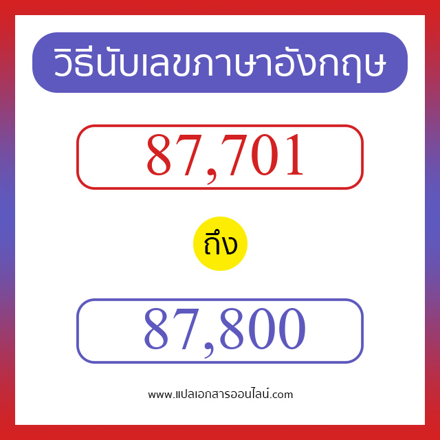 วิธีนับตัวเลขภาษาอังกฤษ 87701 ถึง 87800 เอาไว้คุยกับชาวต่างชาติ