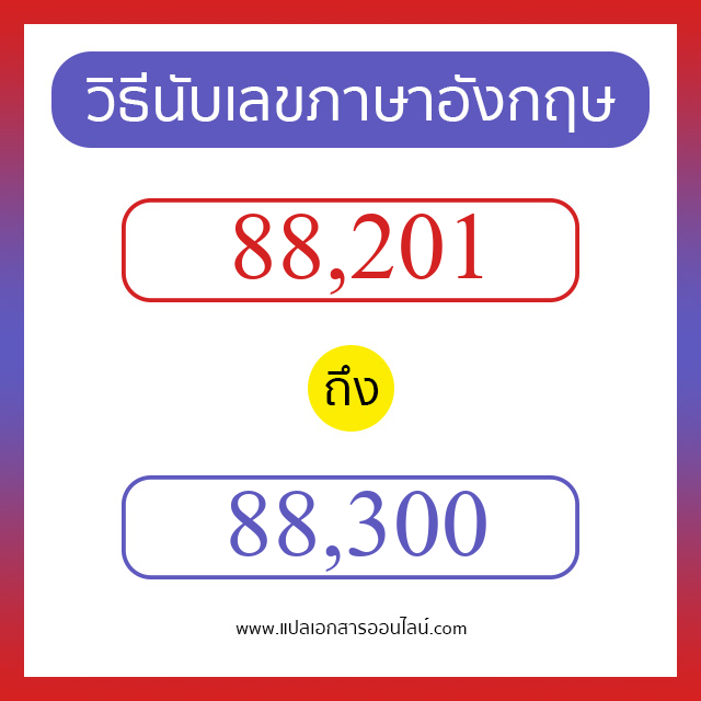 วิธีนับตัวเลขภาษาอังกฤษ 88201 ถึง 88300 เอาไว้คุยกับชาวต่างชาติ