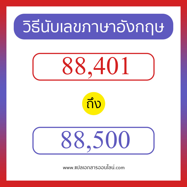 วิธีนับตัวเลขภาษาอังกฤษ 88401 ถึง 88500 เอาไว้คุยกับชาวต่างชาติ