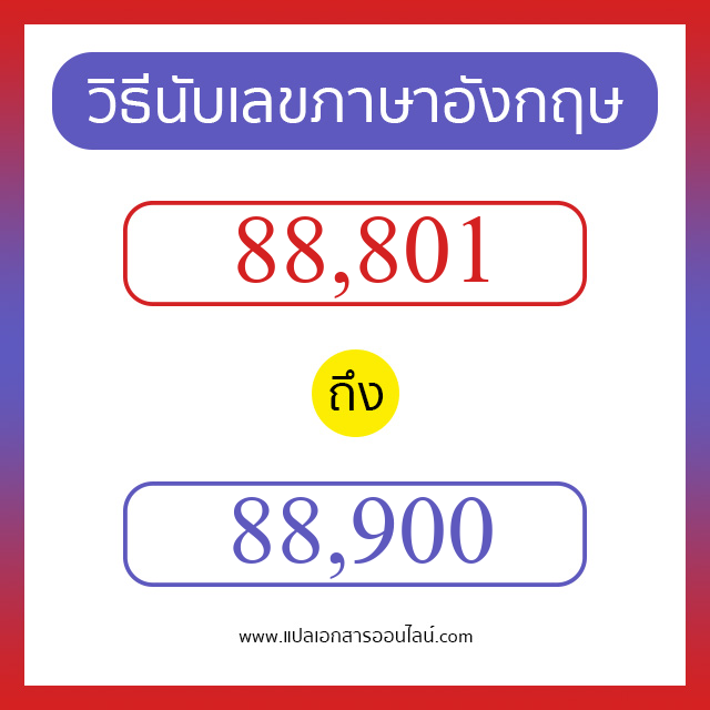 วิธีนับตัวเลขภาษาอังกฤษ 88801 ถึง 88900 เอาไว้คุยกับชาวต่างชาติ