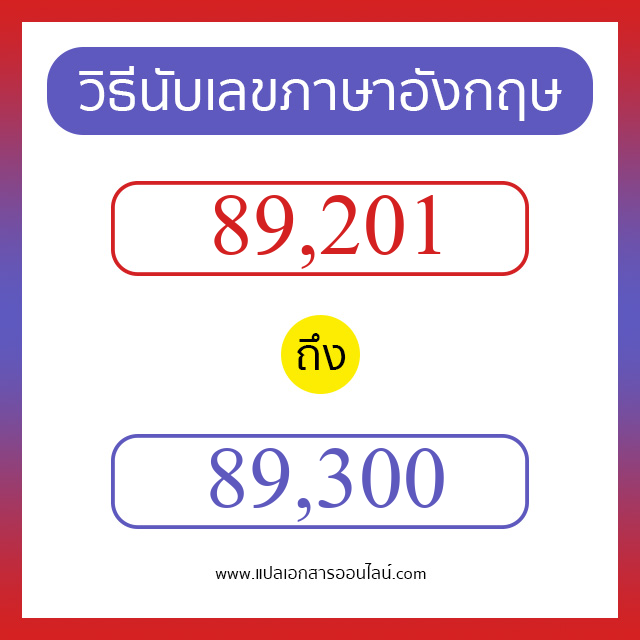 วิธีนับตัวเลขภาษาอังกฤษ 89201 ถึง 89300 เอาไว้คุยกับชาวต่างชาติ