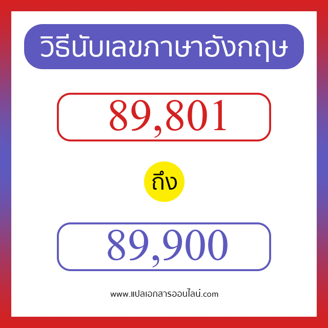 วิธีนับตัวเลขภาษาอังกฤษ 89801 ถึง 89900 เอาไว้คุยกับชาวต่างชาติ