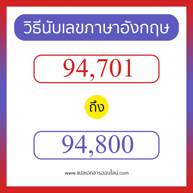 วิธีนับตัวเลขภาษาอังกฤษ 94701 ถึง 94800 เอาไว้คุยกับชาวต่างชาติ