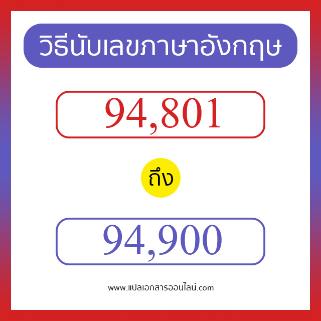 วิธีนับตัวเลขภาษาอังกฤษ 94801 ถึง 94900 เอาไว้คุยกับชาวต่างชาติ