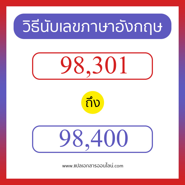 วิธีนับตัวเลขภาษาอังกฤษ 98301 ถึง 98400 เอาไว้คุยกับชาวต่างชาติ