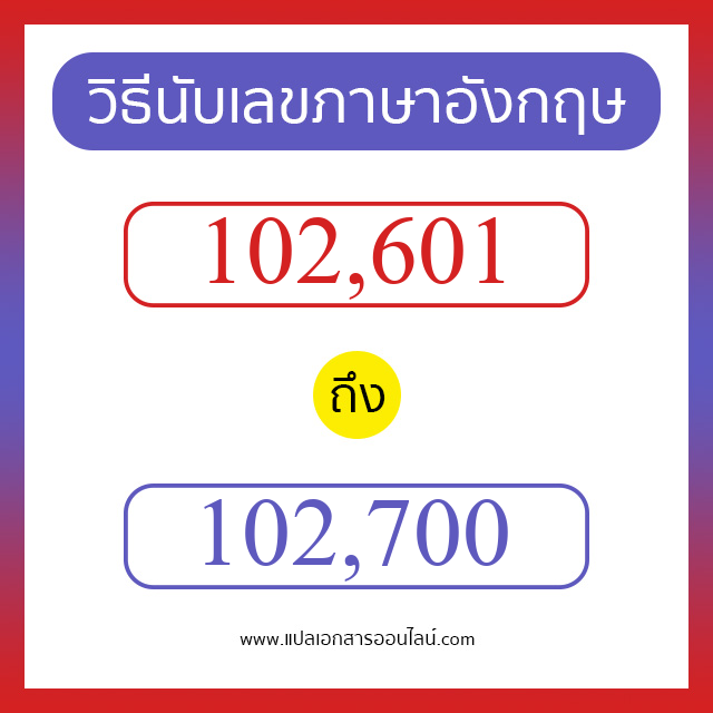 วิธีนับตัวเลขภาษาอังกฤษ 102601 ถึง 102700 เอาไว้คุยกับชาวต่างชาติ