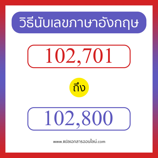 วิธีนับตัวเลขภาษาอังกฤษ 102701 ถึง 102800 เอาไว้คุยกับชาวต่างชาติ