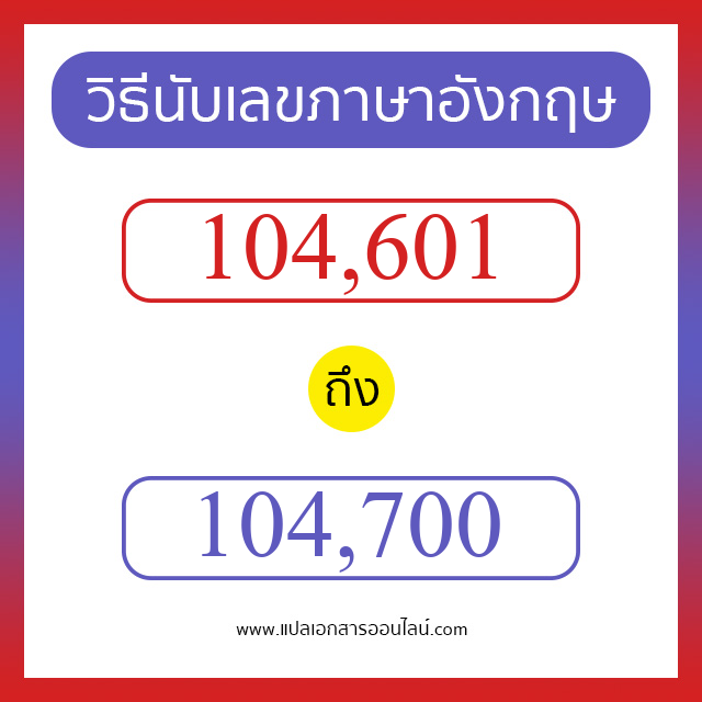 วิธีนับตัวเลขภาษาอังกฤษ 104601 ถึง 104700 เอาไว้คุยกับชาวต่างชาติ