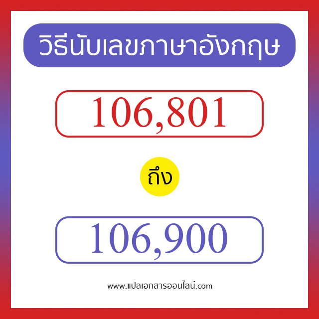 วิธีนับตัวเลขภาษาอังกฤษ 106801 ถึง 106900 เอาไว้คุยกับชาวต่างชาติ