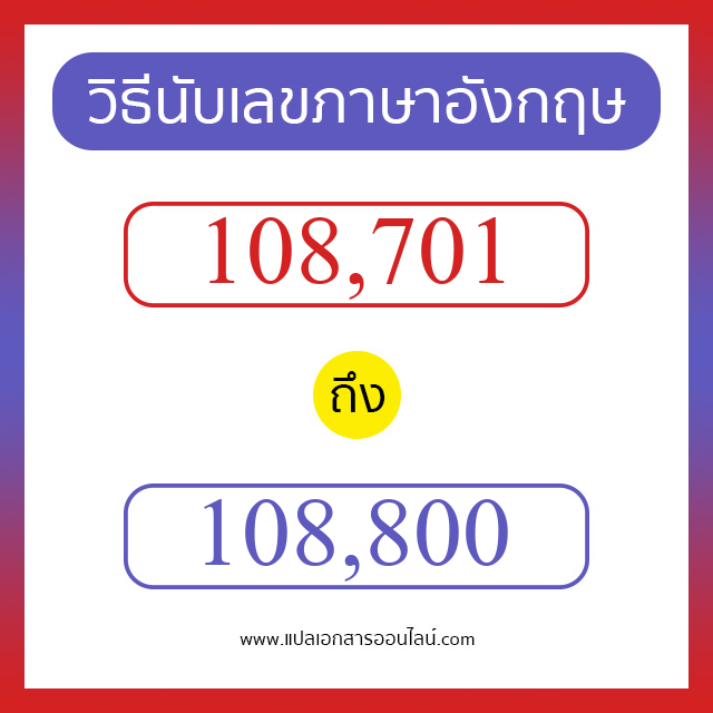 วิธีนับตัวเลขภาษาอังกฤษ 108701 ถึง 108800 เอาไว้คุยกับชาวต่างชาติ