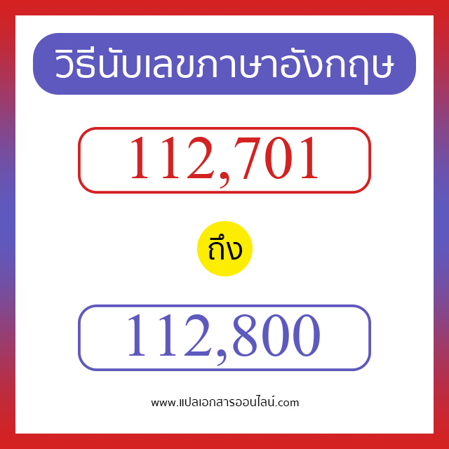 วิธีนับตัวเลขภาษาอังกฤษ 112701 ถึง 112800 เอาไว้คุยกับชาวต่างชาติ