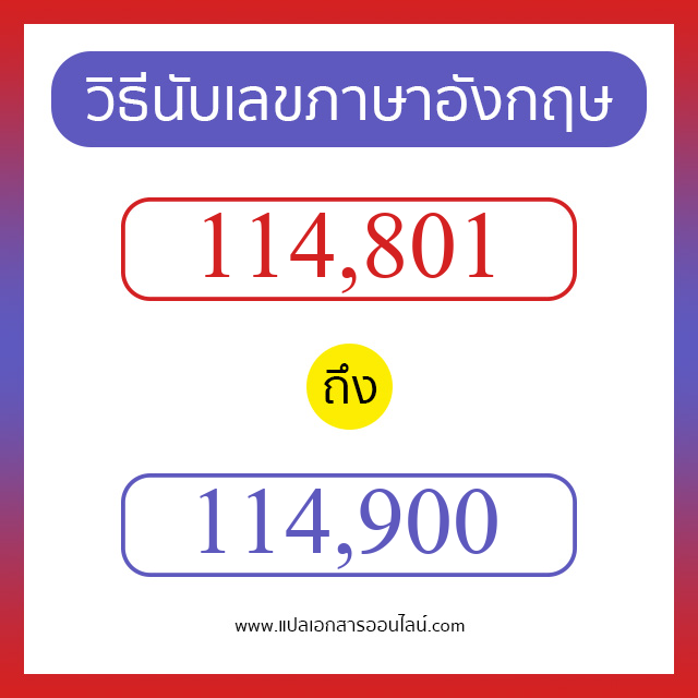 วิธีนับตัวเลขภาษาอังกฤษ 114801 ถึง 114900 เอาไว้คุยกับชาวต่างชาติ