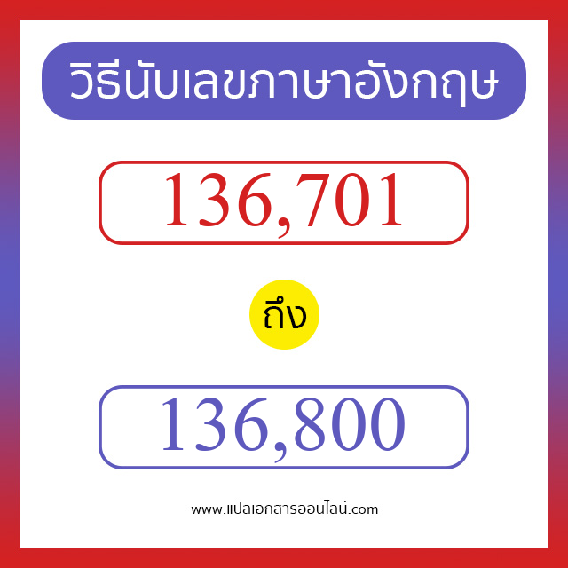 วิธีนับตัวเลขภาษาอังกฤษ 136701 ถึง 136800 เอาไว้คุยกับชาวต่างชาติ