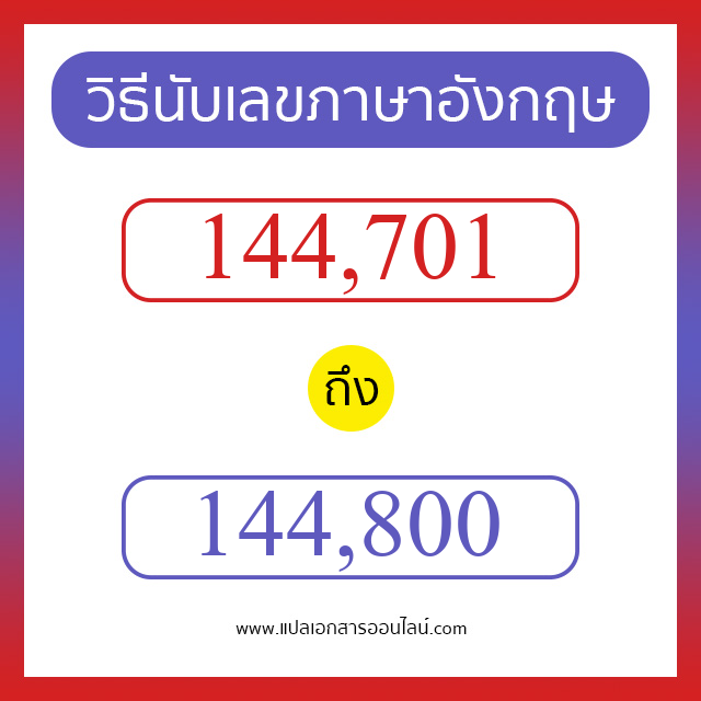 วิธีนับตัวเลขภาษาอังกฤษ 144701 ถึง 144800 เอาไว้คุยกับชาวต่างชาติ