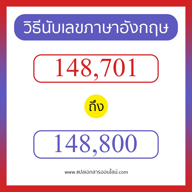 วิธีนับตัวเลขภาษาอังกฤษ 148701 ถึง 148800 เอาไว้คุยกับชาวต่างชาติ