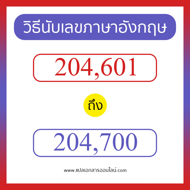 วิธีนับตัวเลขภาษาอังกฤษ 204601 ถึง 204700 เอาไว้คุยกับชาวต่างชาติ