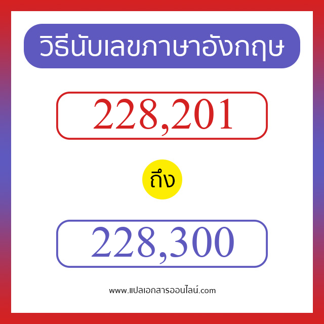 วิธีนับตัวเลขภาษาอังกฤษ 228201 ถึง 228300 เอาไว้คุยกับชาวต่างชาติ