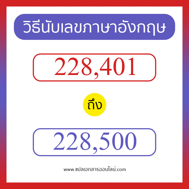 วิธีนับตัวเลขภาษาอังกฤษ 228401 ถึง 228500 เอาไว้คุยกับชาวต่างชาติ