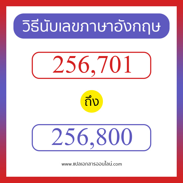 วิธีนับตัวเลขภาษาอังกฤษ 256701 ถึง 256800 เอาไว้คุยกับชาวต่างชาติ