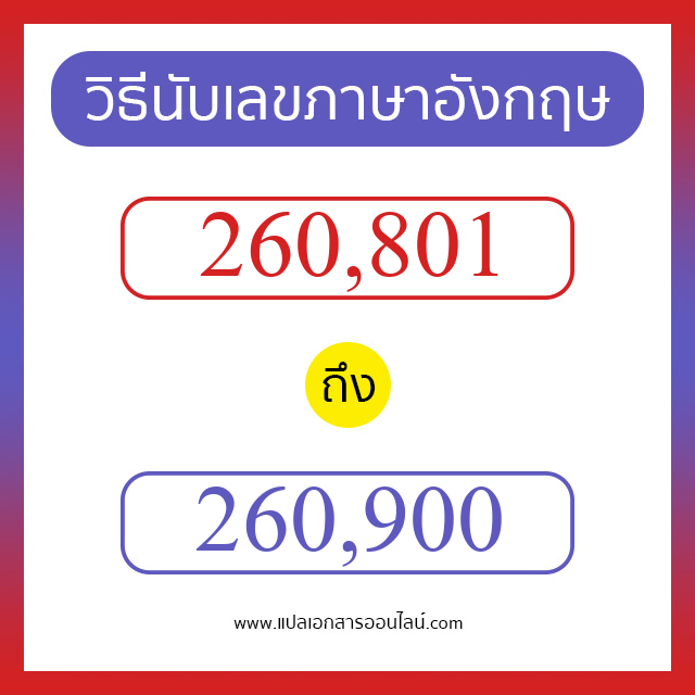 วิธีนับตัวเลขภาษาอังกฤษ 260801 ถึง 260900 เอาไว้คุยกับชาวต่างชาติ