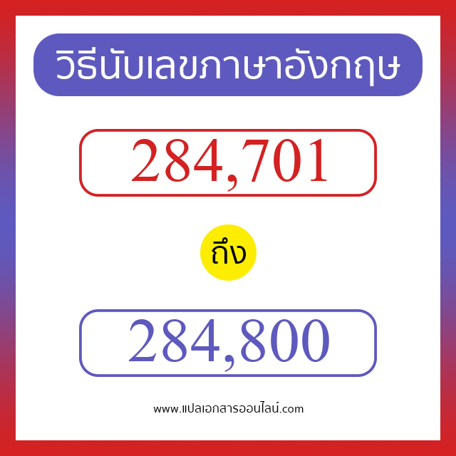 วิธีนับตัวเลขภาษาอังกฤษ 284701 ถึง 284800 เอาไว้คุยกับชาวต่างชาติ