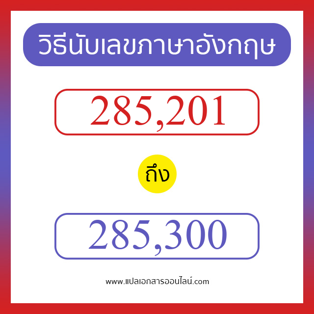 วิธีนับตัวเลขภาษาอังกฤษ 285201 ถึง 285300 เอาไว้คุยกับชาวต่างชาติ