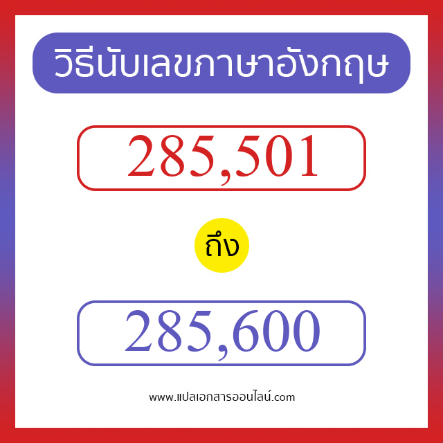 วิธีนับตัวเลขภาษาอังกฤษ 285501 ถึง 285600 เอาไว้คุยกับชาวต่างชาติ