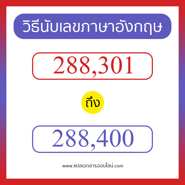 วิธีนับตัวเลขภาษาอังกฤษ 288301 ถึง 288400 เอาไว้คุยกับชาวต่างชาติ