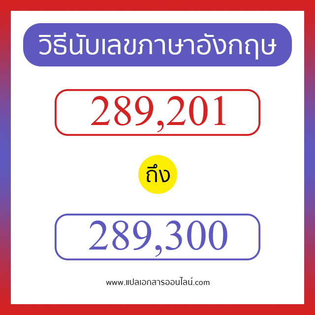 วิธีนับตัวเลขภาษาอังกฤษ 289201 ถึง 289300 เอาไว้คุยกับชาวต่างชาติ