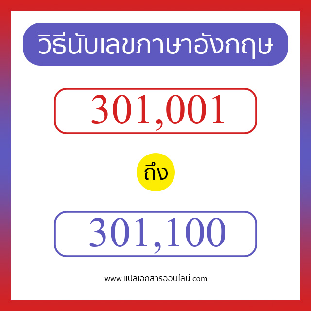 วิธีนับตัวเลขภาษาอังกฤษ 301001 ถึง 301100 เอาไว้คุยกับชาวต่างชาติ