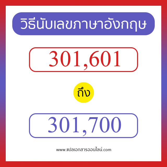 วิธีนับตัวเลขภาษาอังกฤษ 301601 ถึง 301700 เอาไว้คุยกับชาวต่างชาติ