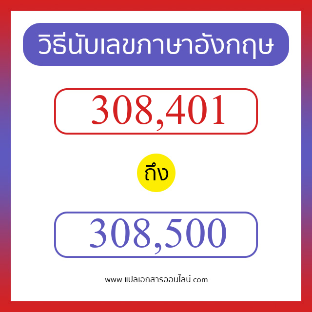 วิธีนับตัวเลขภาษาอังกฤษ 308401 ถึง 308500 เอาไว้คุยกับชาวต่างชาติ