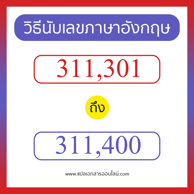 วิธีนับตัวเลขภาษาอังกฤษ 311301 ถึง 311400 เอาไว้คุยกับชาวต่างชาติ