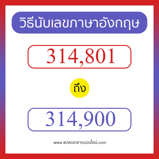 วิธีนับตัวเลขภาษาอังกฤษ 314801 ถึง 314900 เอาไว้คุยกับชาวต่างชาติ