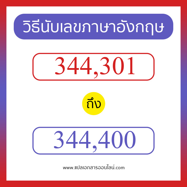 วิธีนับตัวเลขภาษาอังกฤษ 344301 ถึง 344400 เอาไว้คุยกับชาวต่างชาติ