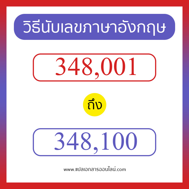 วิธีนับตัวเลขภาษาอังกฤษ 348001 ถึง 348100 เอาไว้คุยกับชาวต่างชาติ