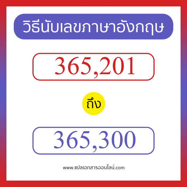 วิธีนับตัวเลขภาษาอังกฤษ 365201 ถึง 365300 เอาไว้คุยกับชาวต่างชาติ