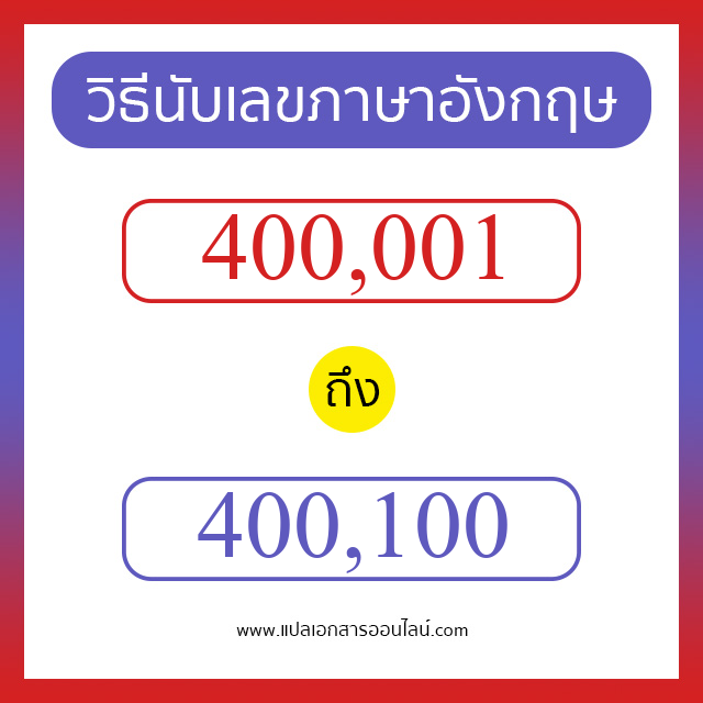 วิธีนับตัวเลขภาษาอังกฤษ 400001 ถึง 400100 เอาไว้คุยกับชาวต่างชาติ