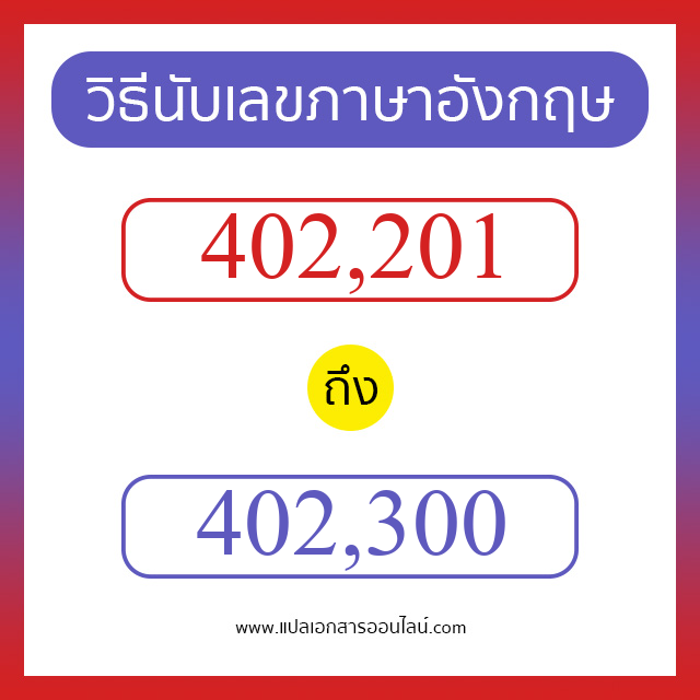 วิธีนับตัวเลขภาษาอังกฤษ 402201 ถึง 402300 เอาไว้คุยกับชาวต่างชาติ