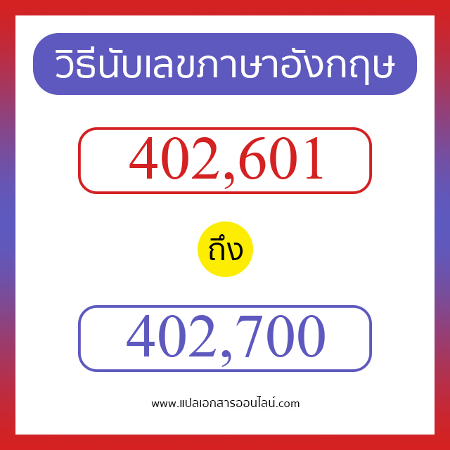 วิธีนับตัวเลขภาษาอังกฤษ 402601 ถึง 402700 เอาไว้คุยกับชาวต่างชาติ