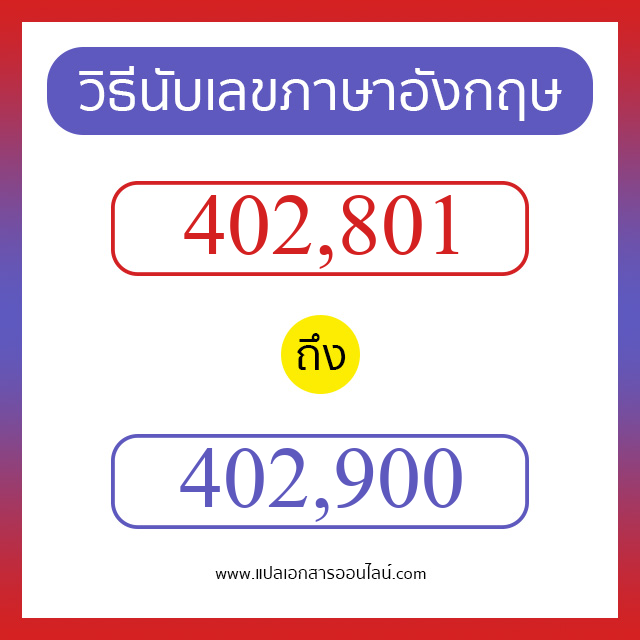 วิธีนับตัวเลขภาษาอังกฤษ 402801 ถึง 402900 เอาไว้คุยกับชาวต่างชาติ