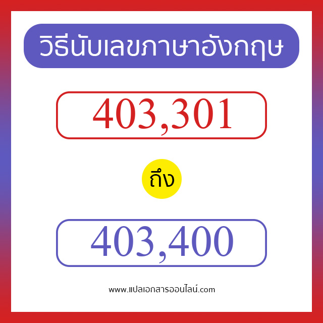 วิธีนับตัวเลขภาษาอังกฤษ 403301 ถึง 403400 เอาไว้คุยกับชาวต่างชาติ