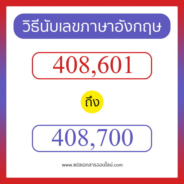 วิธีนับตัวเลขภาษาอังกฤษ 408601 ถึง 408700 เอาไว้คุยกับชาวต่างชาติ